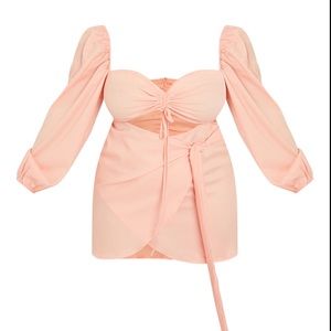 Peach Ruched cut out bodycon dress